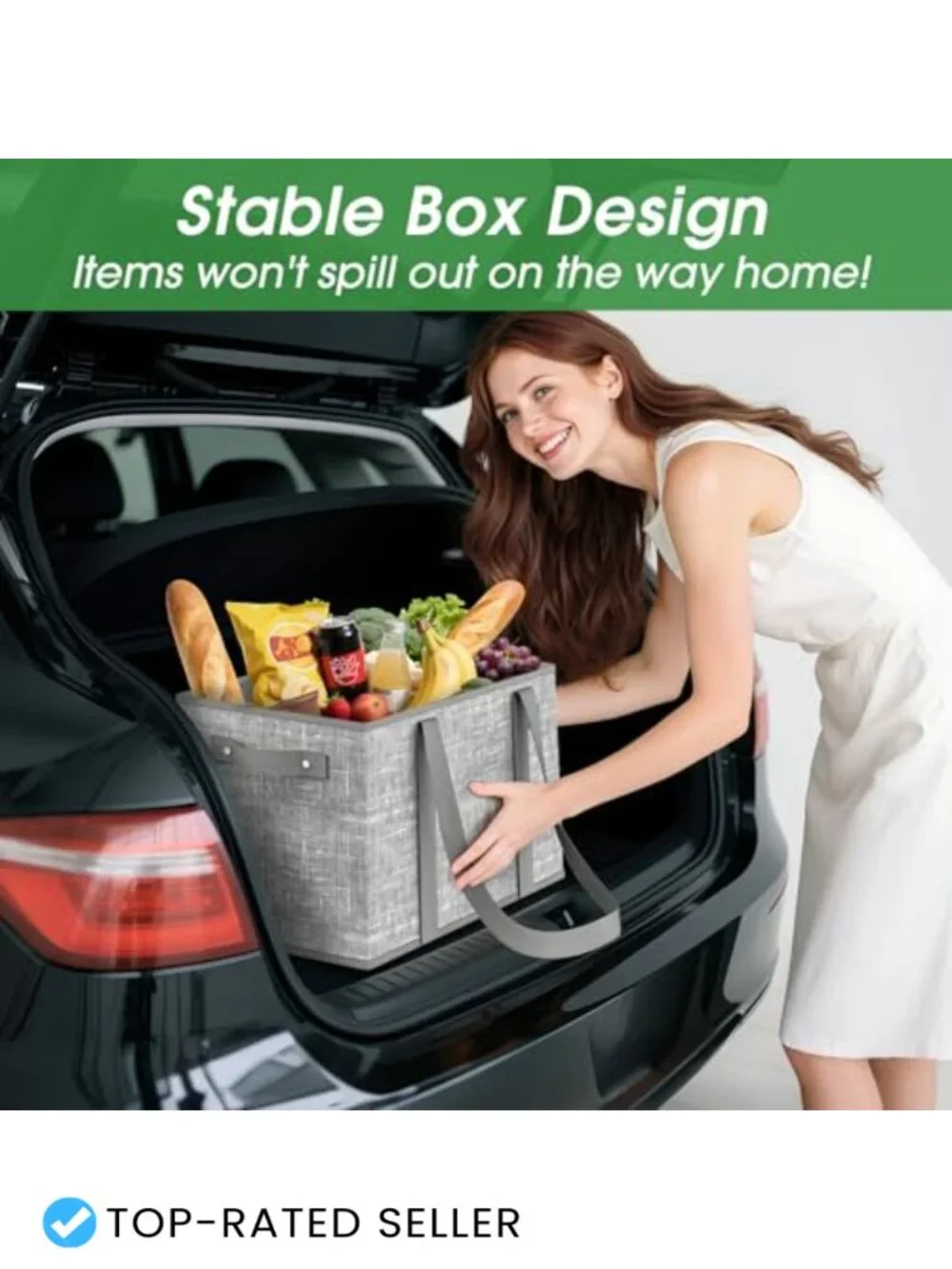 Reusable Grocery Bags, Large Foldable Shopping Tote with Reinforced Handles &